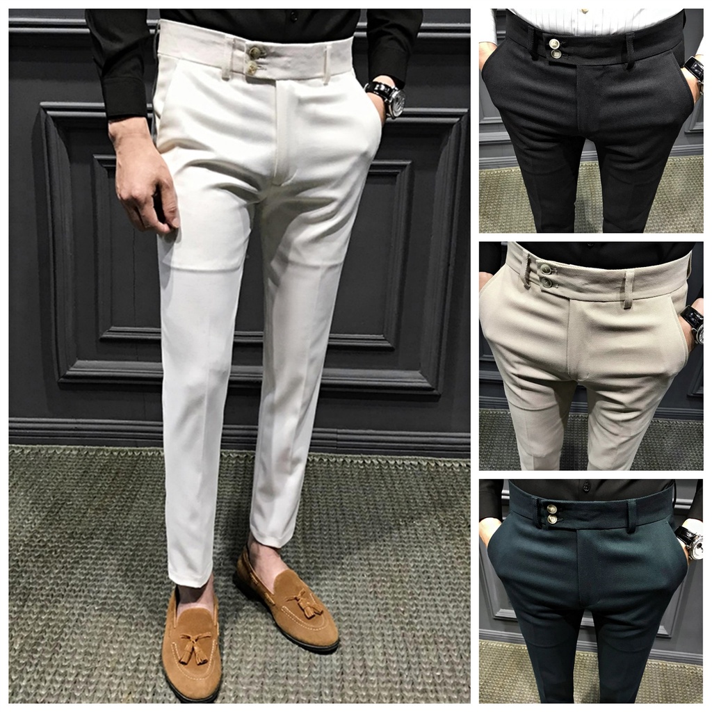 HUILISHI Korean fashion Plain Slim Fit men's suit pantsAvailable ...