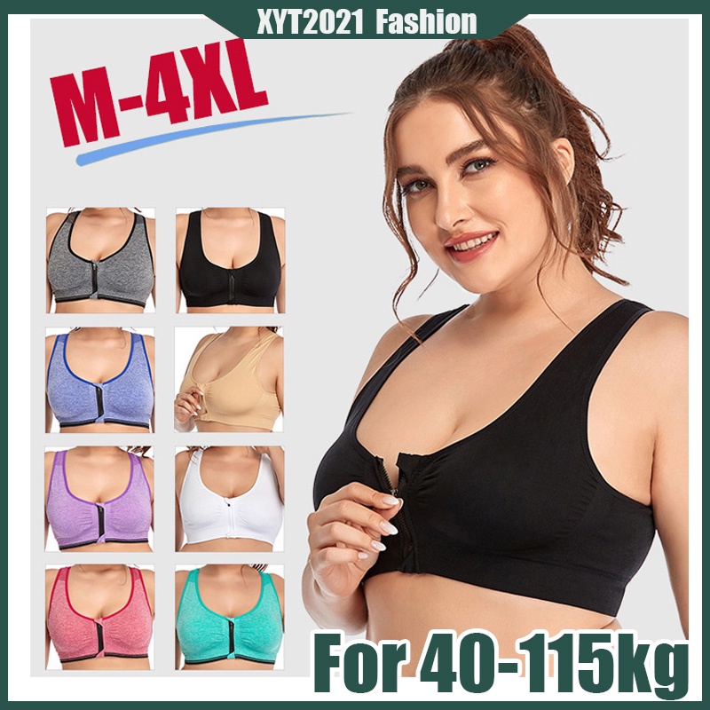 M-4XL For 40-115kg Plus Size Front Open Zipper Shockproof Sports Women Bra  Running Yoga Sports Underwear Vest