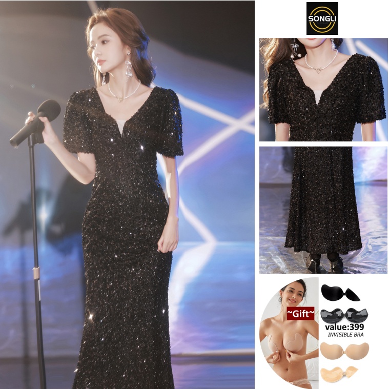 Black sequin evening dress high-end luxury long fishtail dress maxi dress |  Shopee Philippines