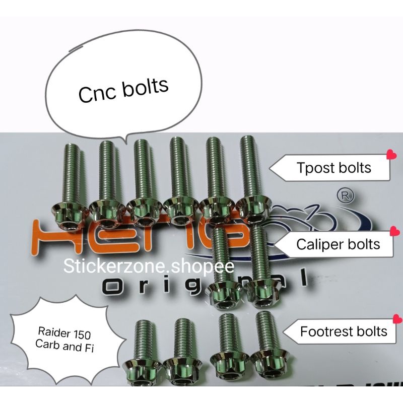 Raider 150 carb and fi cnc bolts footrest bolts/tpost bolts/caliper