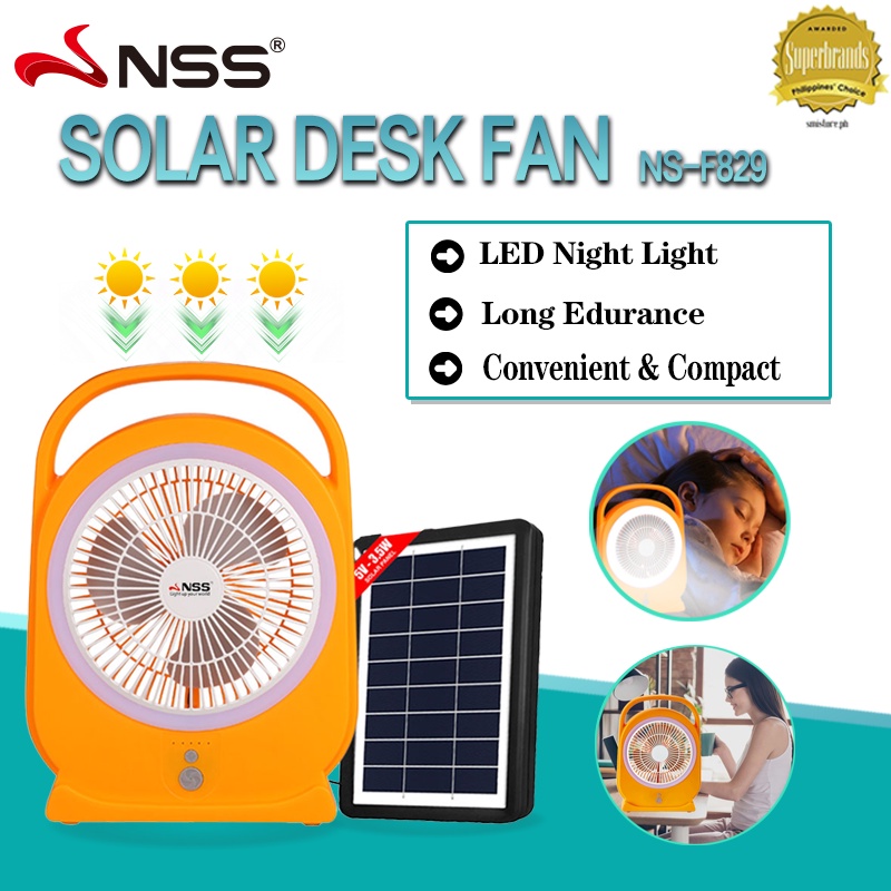 Nss Solar Electric Fan With Panel Rechargeable Solar Powered Fan Solar