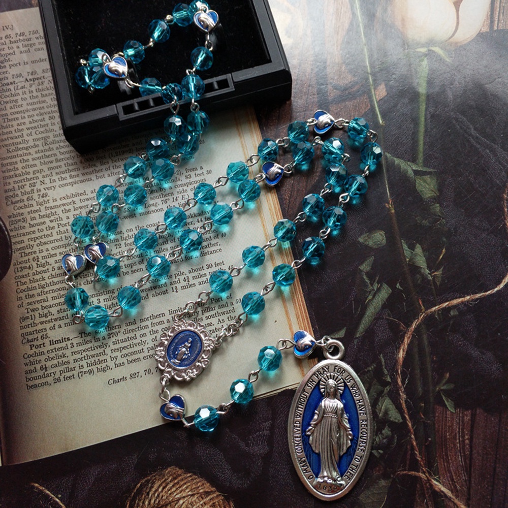 Diyalo Blue Glass Crystal Beads Chain Prayer Chaplet Blue Miraculous ...
