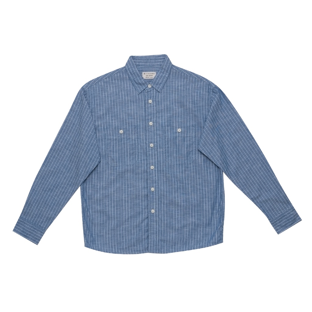 GIORDANO Men's Long Sleeves Chambray Shirt (01041008) - 15 - Blue ...