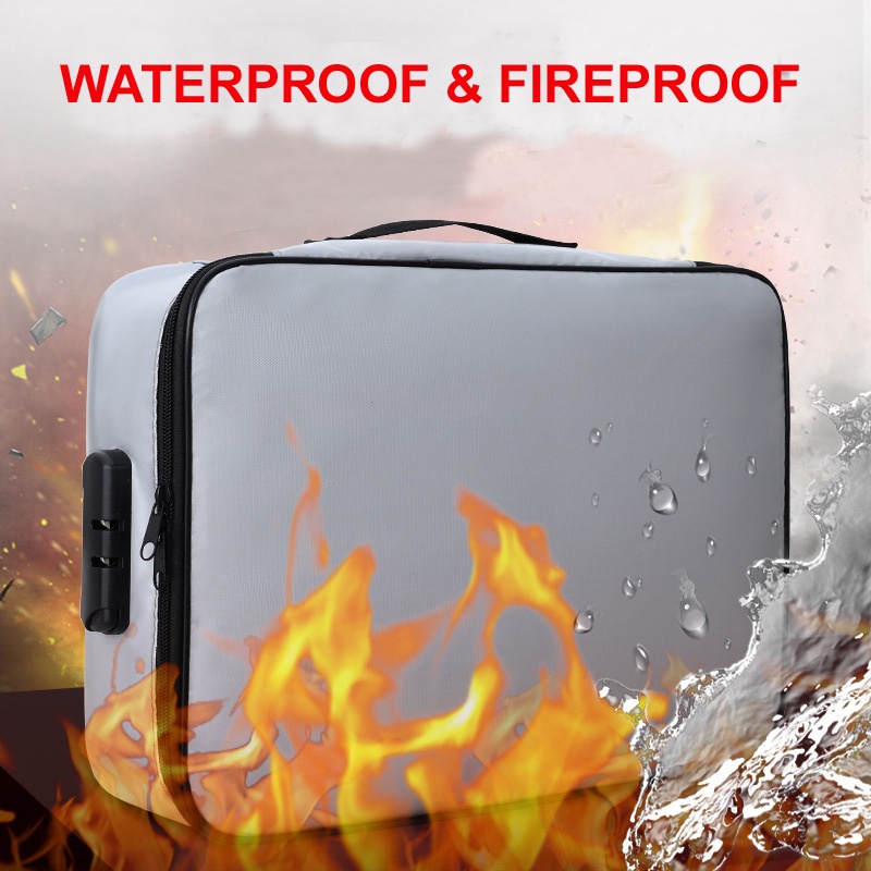 Fireproof Waterproof Document Bag Safety Organizer Zipper Money Pouch MultiLayer Card Case