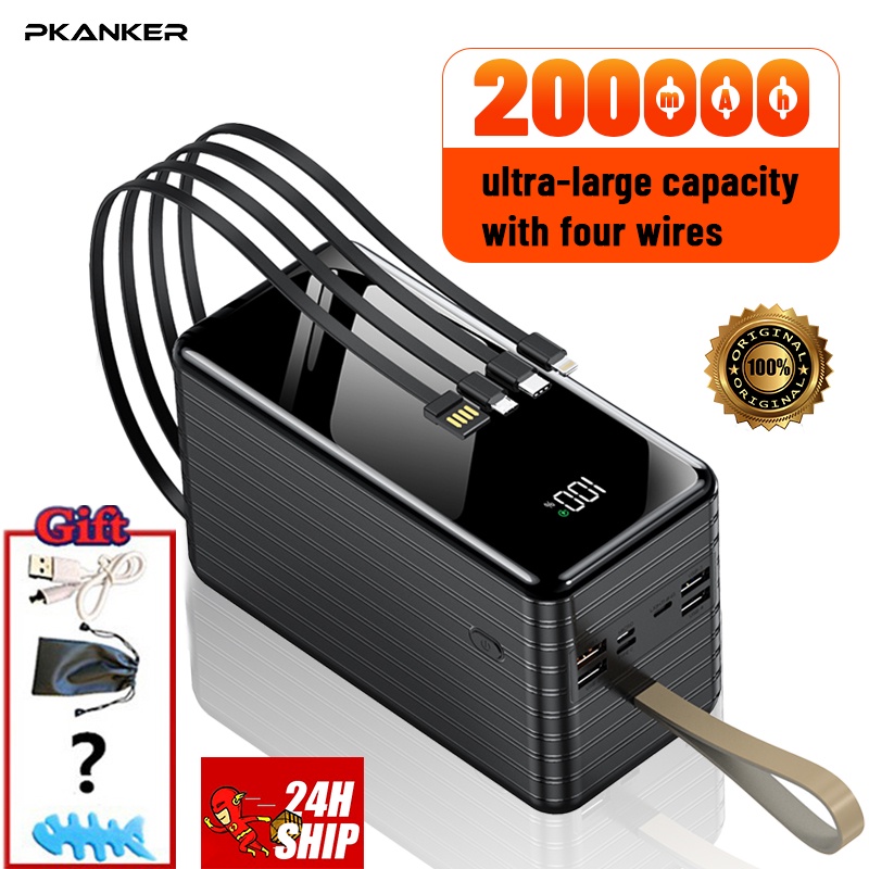 200000 mAh Original powerbank Built-in 4 Charging Cables brand Buy Power  Bank Freebies Fast Chargin