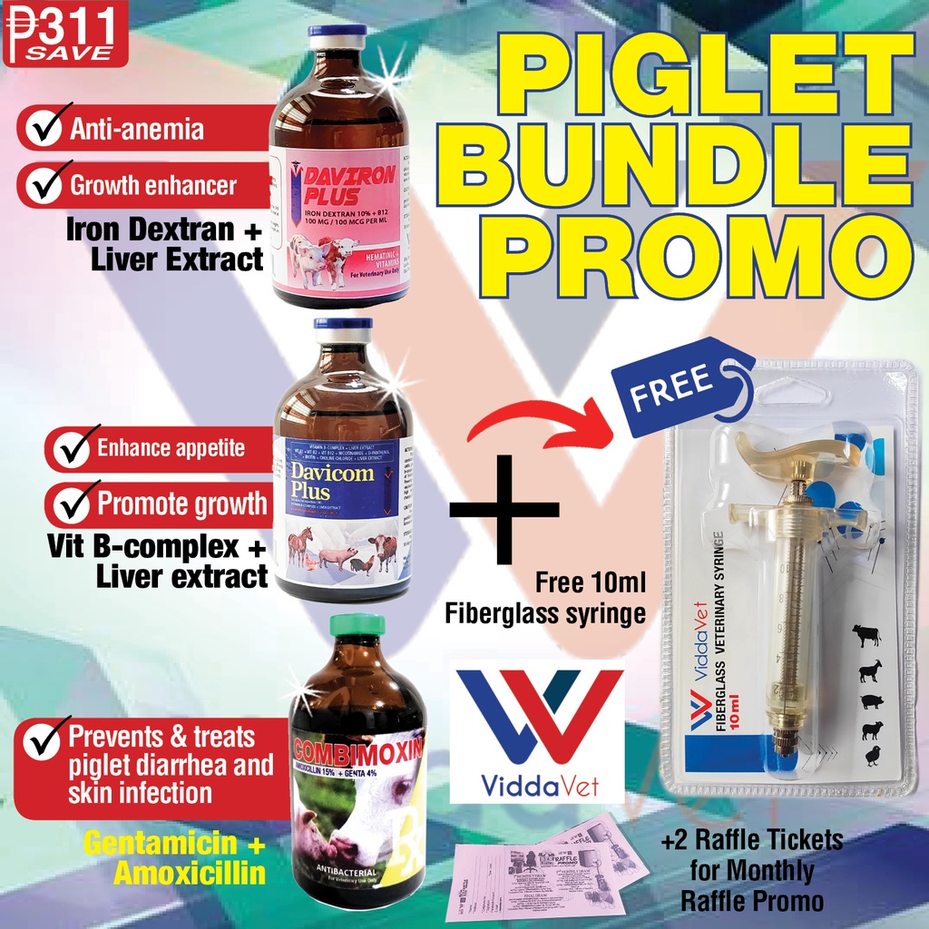 Viddavet Piglet Bundle Promo Davicom Plus Combimoxin 10 ml Fiberglass ...