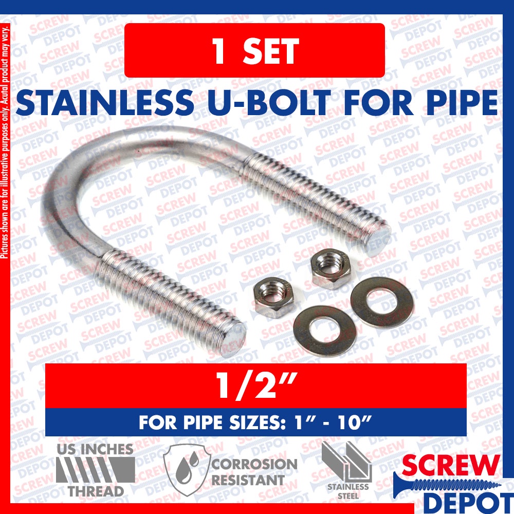 1SET 1/2 inches SS U Bolt Stainless Ubolt SS304 UBolt for Pipe