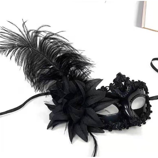 Womens Black Transparent With Feathers Eye Masks Female Halloween Costume