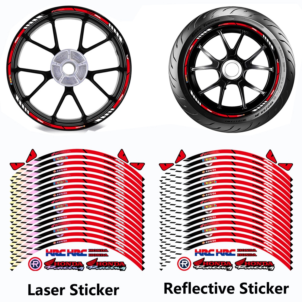 16PCS 17 Inch Motorcycle Reflective Rim Wheel Decals Wheel Hub Stickers ...