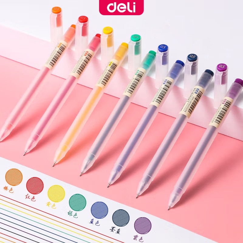 Deli 8 Color Gel Pen 0.5mm Bullet Multi-color Signature Writing Pen ...