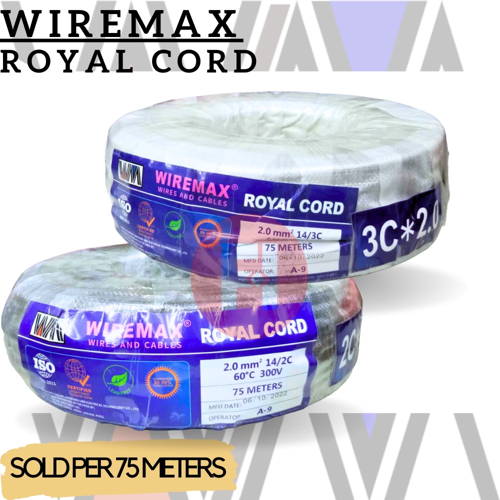 WIREMAX Royal Cord Electrical Cable 2.0mm Size 14 2c and 14/3c 75 ...