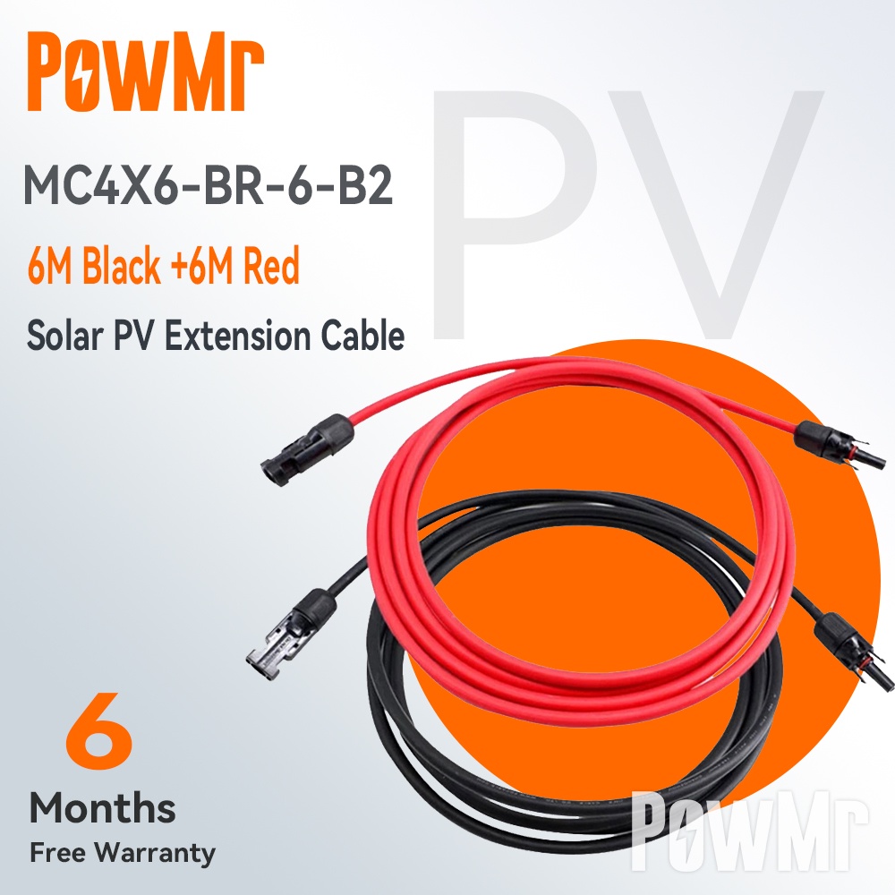 PowMr 1 Pair 6M Solar PV Extension Cable 6mm² 10AWG Tinned-Copper ...