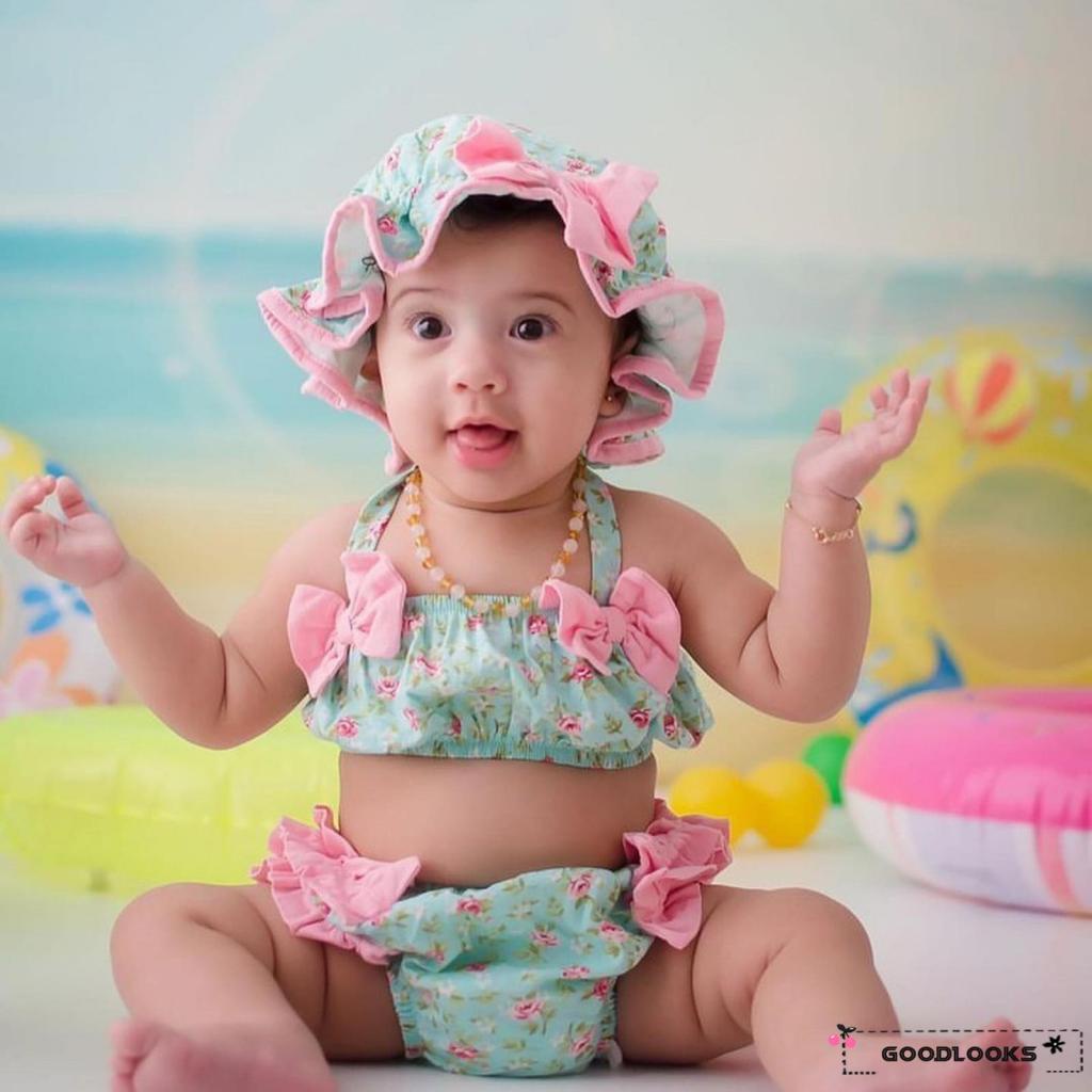 GDToddler Baby Girl Swimsuit Infant Beach Bikini Set Top Shorts Hat