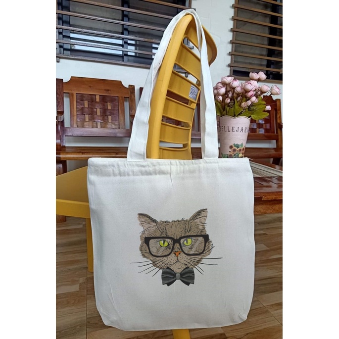 CAT FACE Tote Bag with zipper and pocket for woman canvas Shopee Philippines