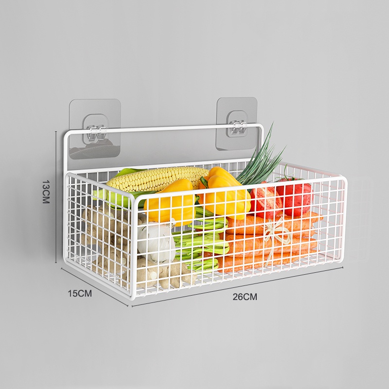 Kitchen Wall Hanging Mesh Storage Basket With Hooks Fruits Rack Drain