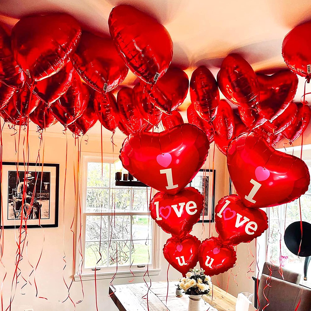 15pcs/set 18 Inch Red Heart Balloons + Foil I Love You Balloons ...