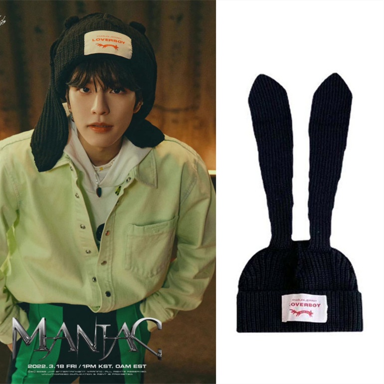 Kpop Stray Kids Kim Seung-min Same Style Knitted Hat with Long Rabbit ...