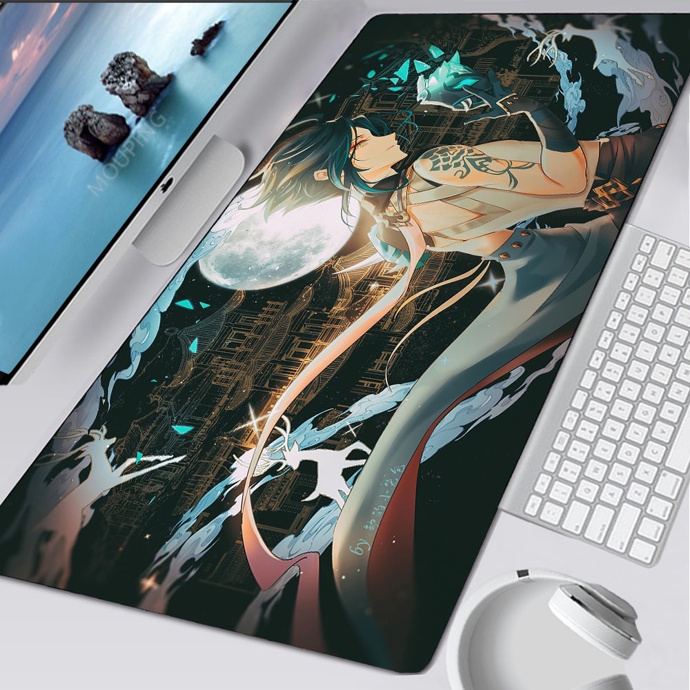 Genshin Impact Xiao Desk Pad Anime Mouse Mats Xxl Black Large Mouse Pad