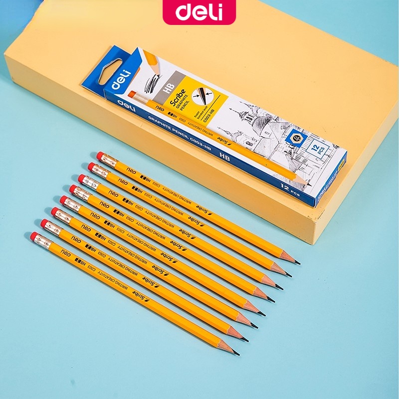 Deli 12PCS Pencils HB/2B Graphite Pencil Sketch Drawing Pencil Set