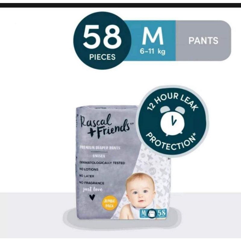 Rascals+Friends Pants Jumbo Pack MEDIUM (6-11 KG) 58pcs-Diaper Pants ...