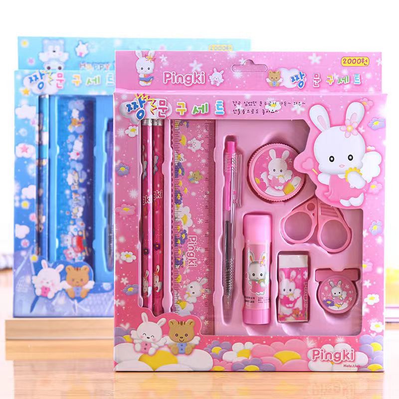 9-piece Cute Cartoon Stationery Set for Kid Pencil Eraser Ruller for ...