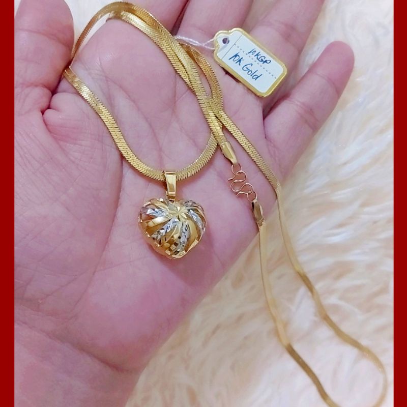 10k Pure Gold Big heart Necklace for women SNAKE CHAIN Kwentas