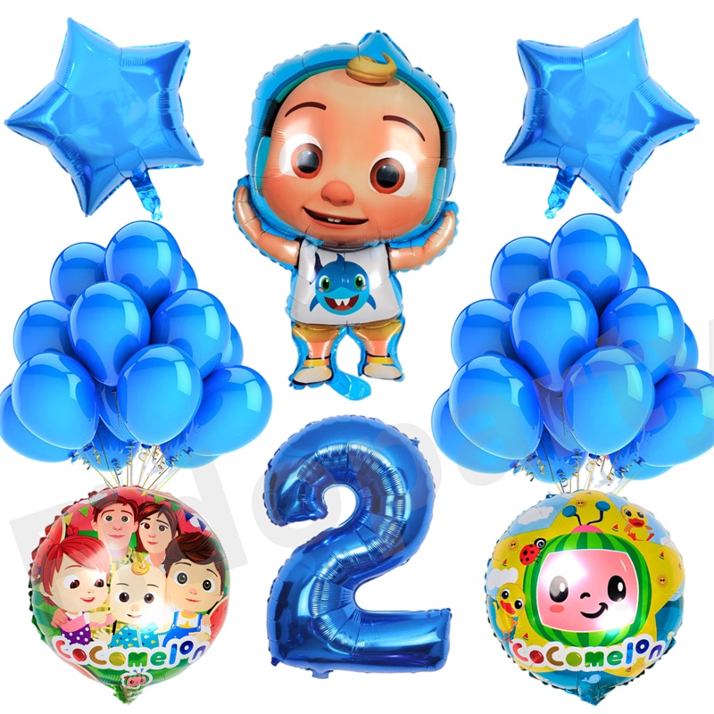 27pcs Cocomelon Theme JOJO Boy Foil Balloon Set Blue Number Balloon ...