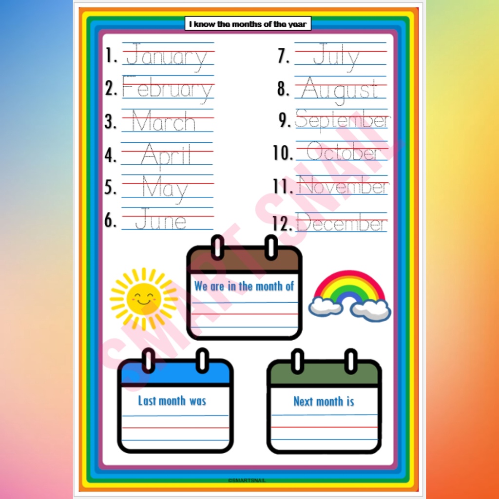 Months of the Year Laminated Sheet +FREE DRY ERASE MARKER | Shopee ...
