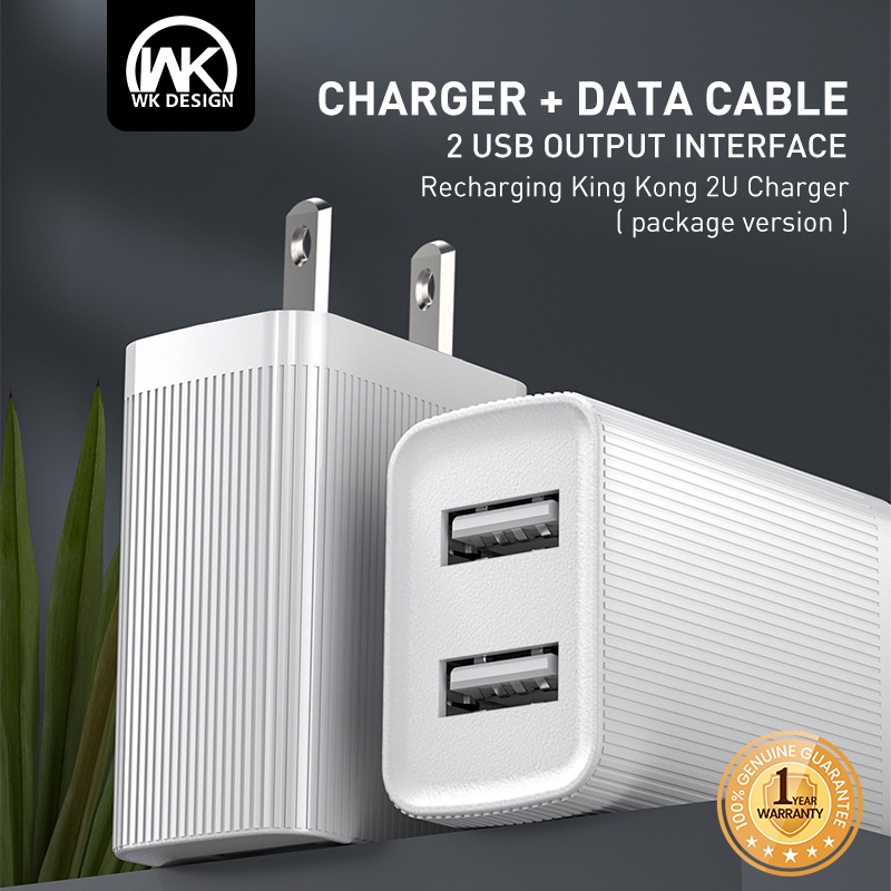 WK Design C.U79 18W Fast Charger Dual USB Port Adapter w/ 1 Meter ...