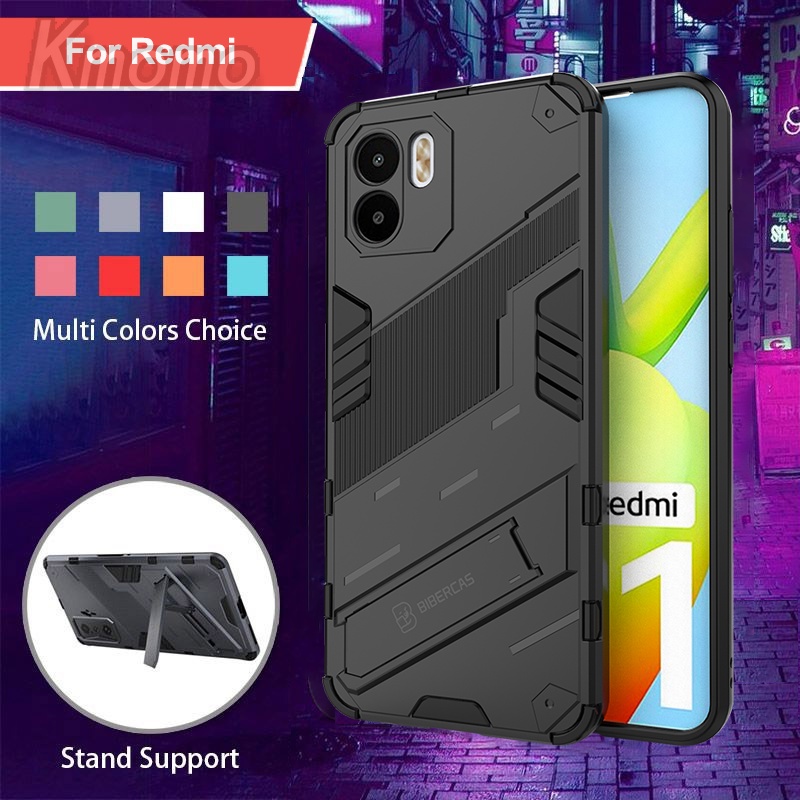 Punk Style Stand Holder Casing For Xiaomi Redmi A1 10 2022 10C 10A 9A 9C  Full Camera Protective Phone Case Shell Armor Anti Drop Shockproof Hard  Case