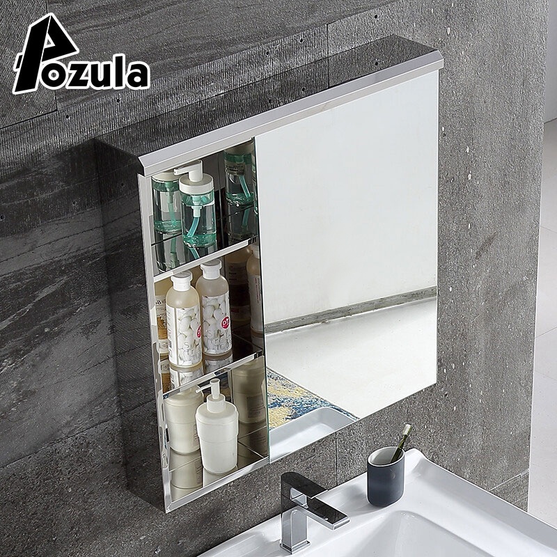 Pozula Stainless steel bathroom cabinet mirror cabinet toilet bathroom ...
