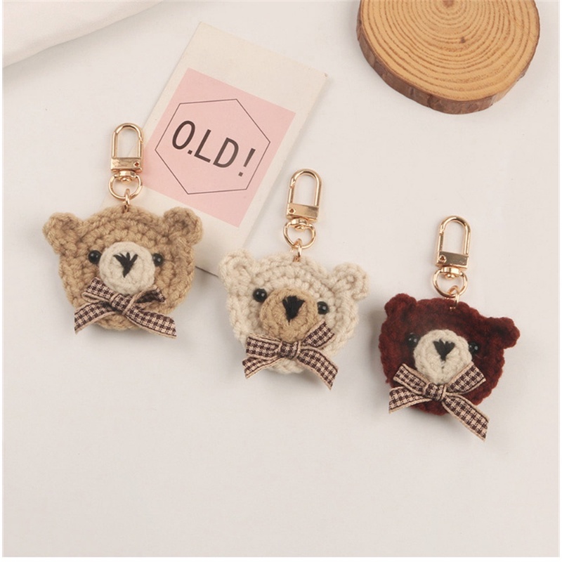 Cute Wool Bowtie Bear Keychains Hand Knitted Animal Pendant Women Bag