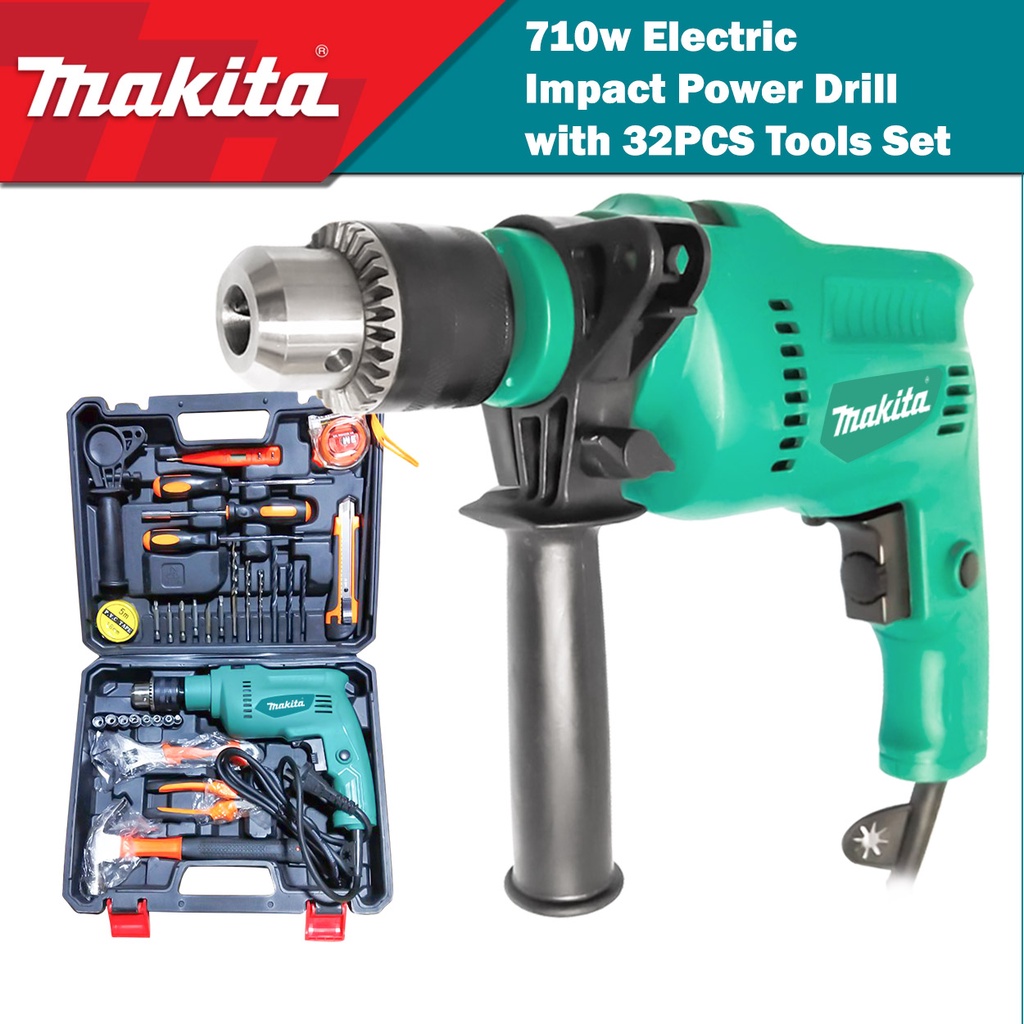 Makita Drill Set 710w Electric Impact Power Drill with 32PCS Cordless ...