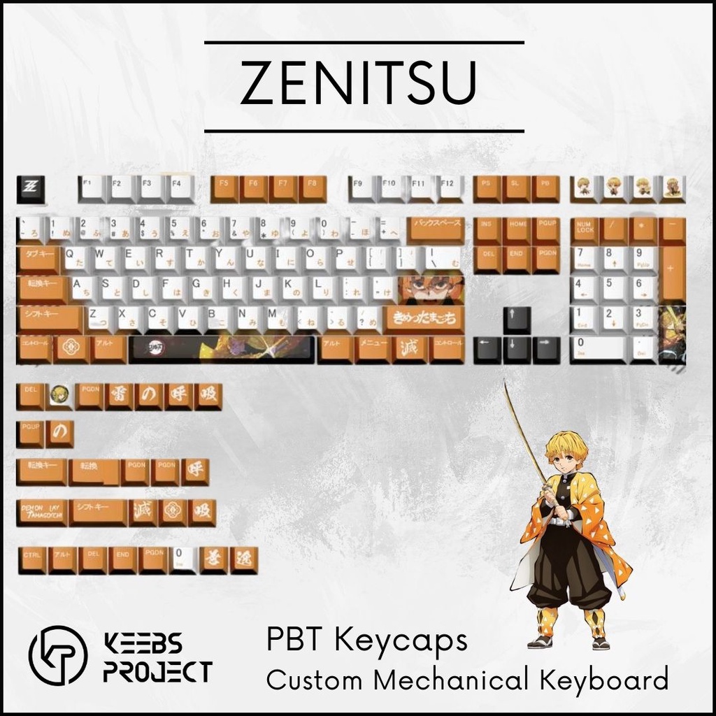 Demon Slayer Zenitsu Anime PBT Keycap Set for Mechanical Keyboard