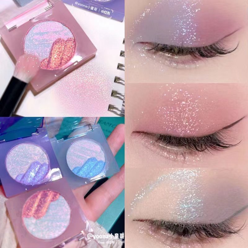 Kakashow Aurora Bicolor Highlight Powder Cake Show 2in1 Portable Soft