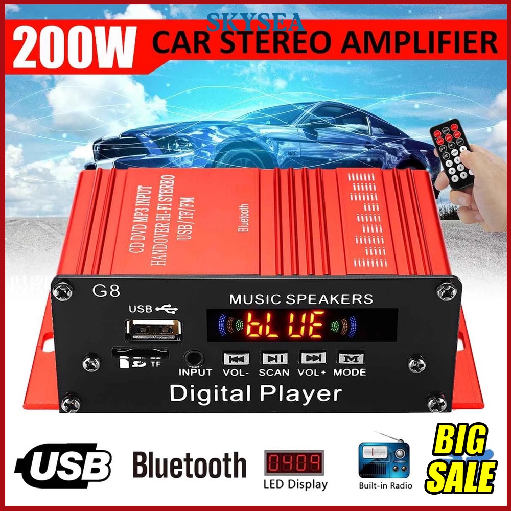 12V 200W Car Audio Power Amplifier 2CH Mini Digital Bluetooth HIFI