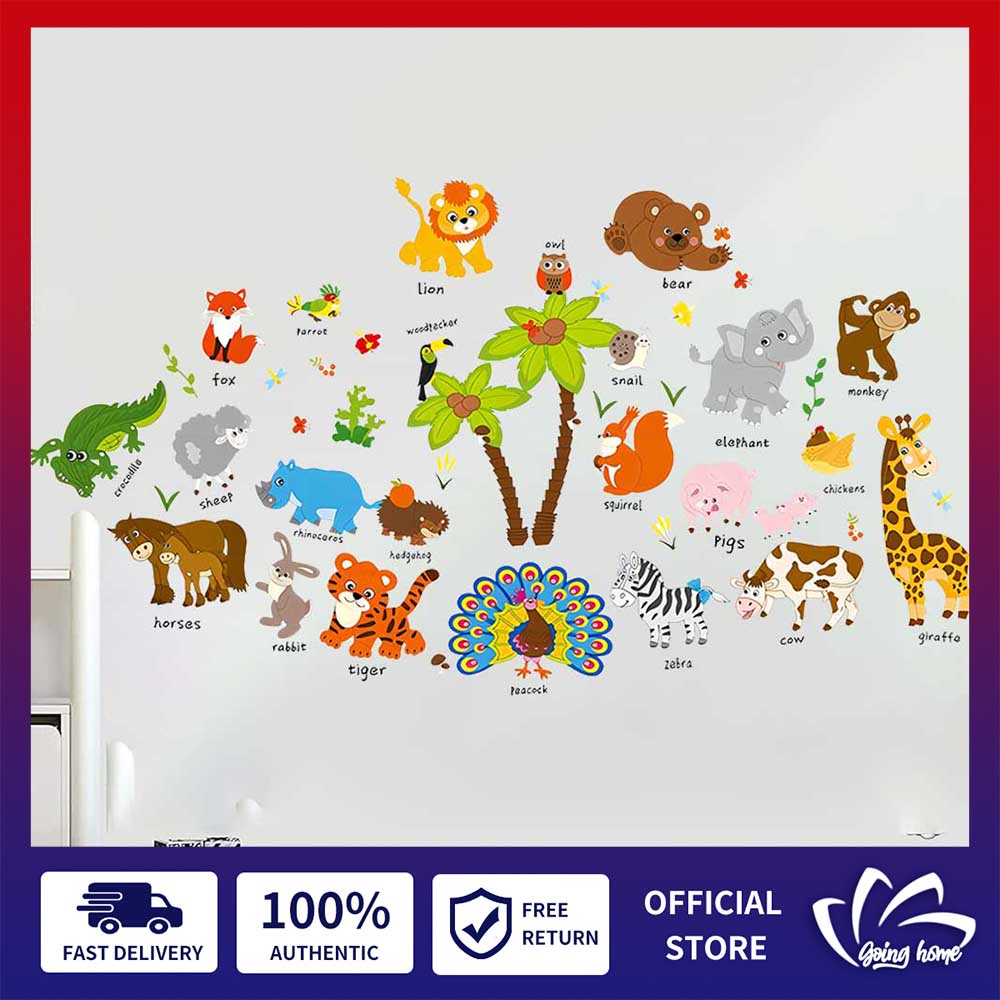Jungle Animal Wall Decal Pack of Colorful Wall Stickers for Baby Kids ...