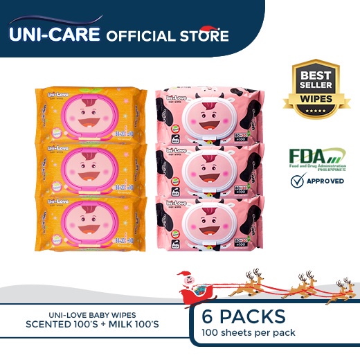 UniLove Baby Wipes Combo 100's (Scented and Milk Scent) Pack of 6Ready