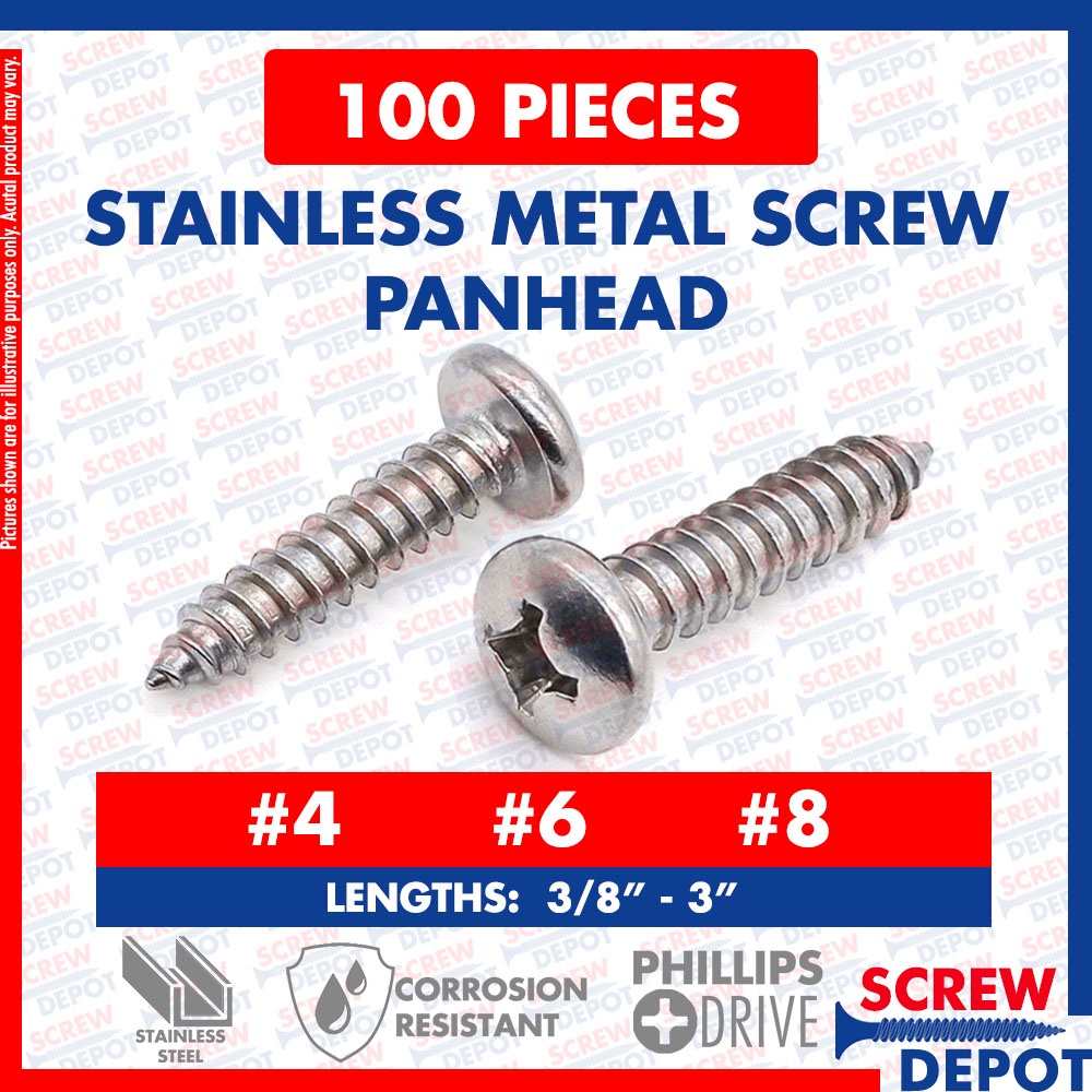 50-100PCS #4 #6 #8 SS Panhead Metal Screw Round Head MS Pan Head ...