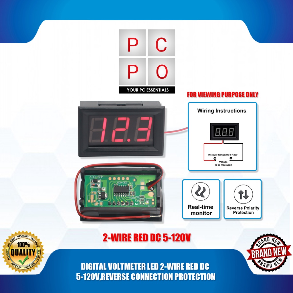DIGITAL VOLTMETER LED 2-WIRE RED DC 5-120V, REVERSE CONNECTION ...