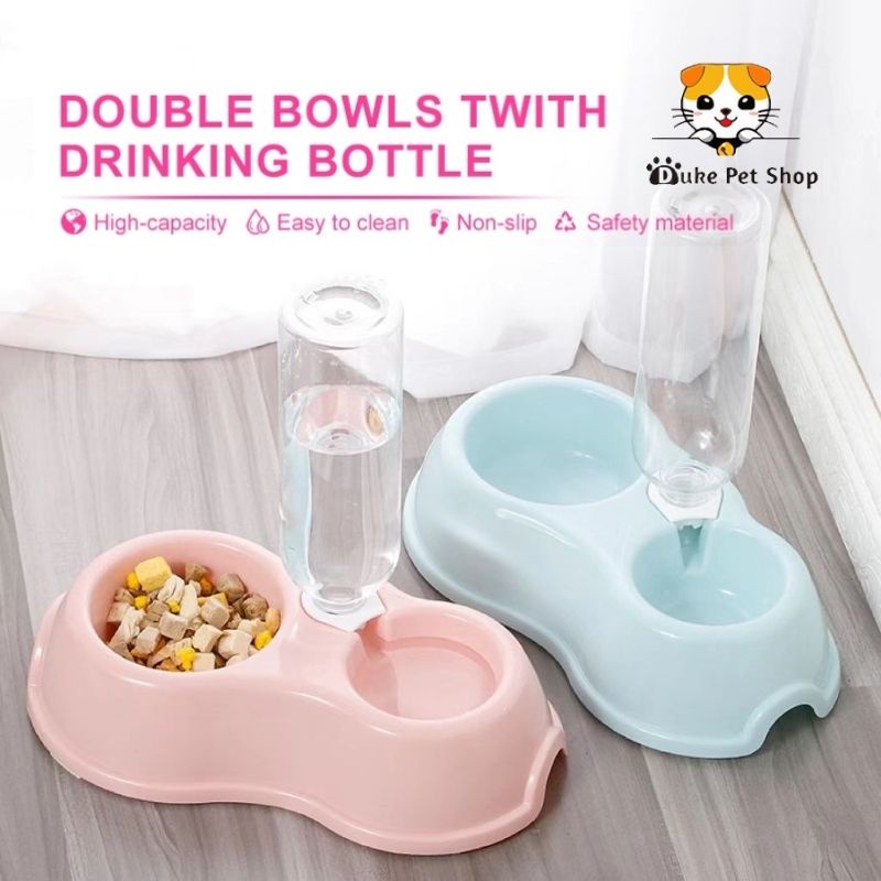 Stainless Steel Pet Bowls with Automatic Water Bottle