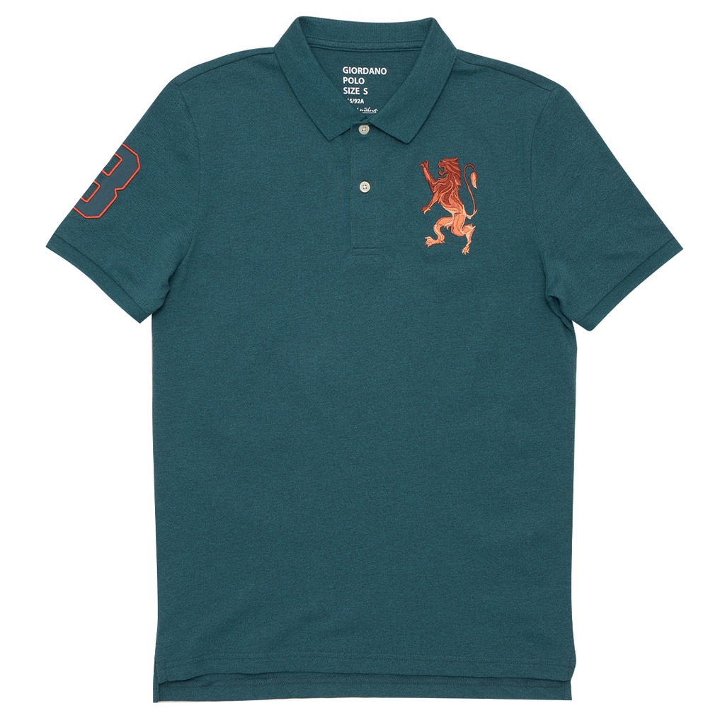 GIORDANO Men's 3D Lion Polo (01011222) - 59 - Melange Dark Triton Green | Shopee Philippines