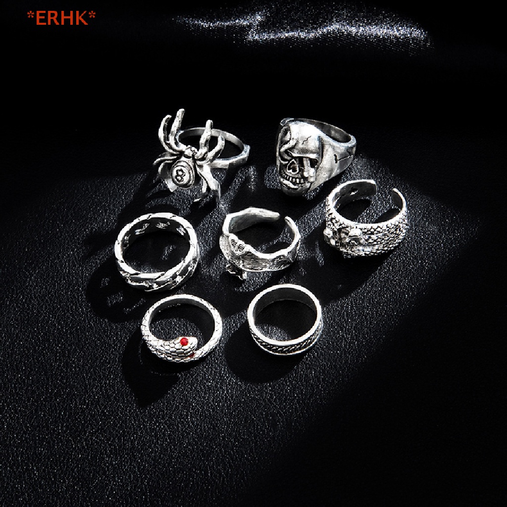 QrhYK> 7Pcs/set Punk Snake Rings For Women Gothic Spider Men Fashion ...