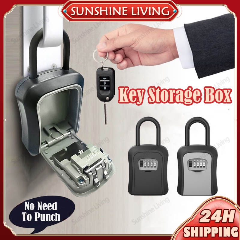 Key Storage Box 4-Digit Combination Lock with Hook Alloy Outdoor Wall ...