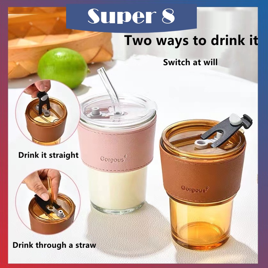 1pc Glass iced coffee cup Tumbler With Straw And Lid 18oz, Smoothie Cups,  Heat Resistant Juice Drinking Cup, Clear Coffee Cup, Large Capacity Water Mu