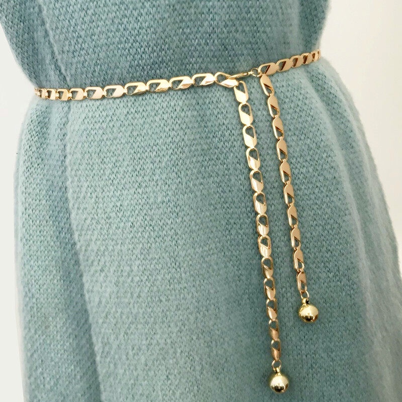 Hollow Metal Waist Chain Belt for Women Ladies Thin Belt Gold