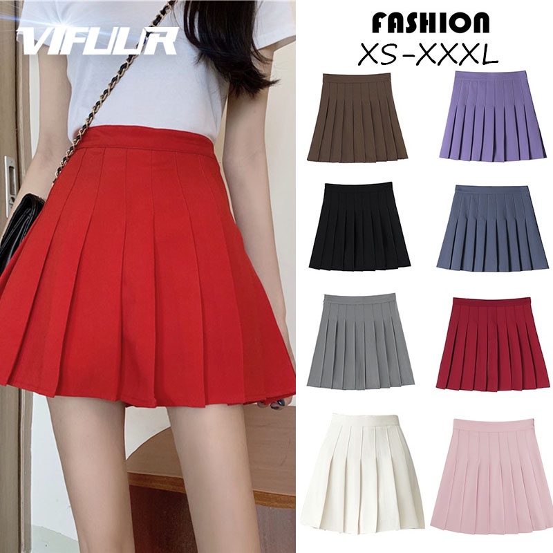 Xs 3xl Korean Fashion Womens High Waist Red Skirt Slim Pleated Skater Tennis School Skirt 0395