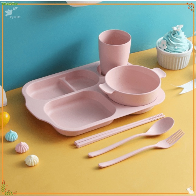 【Ready Stock】6 PCS Baby Cutlery Set Kids Plate Bowls With Spoon Fork