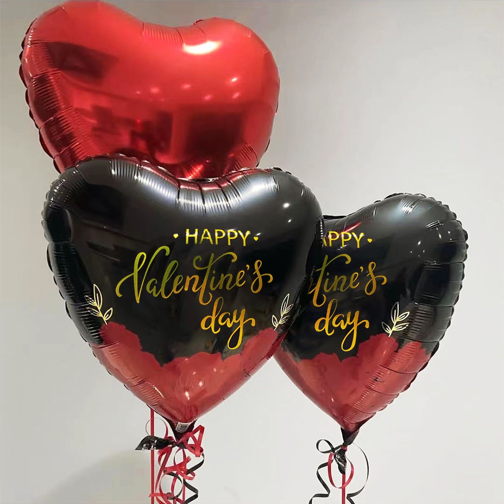18inch Red Black Happy Valentines Day Foil Balloons I Love You Heart ...