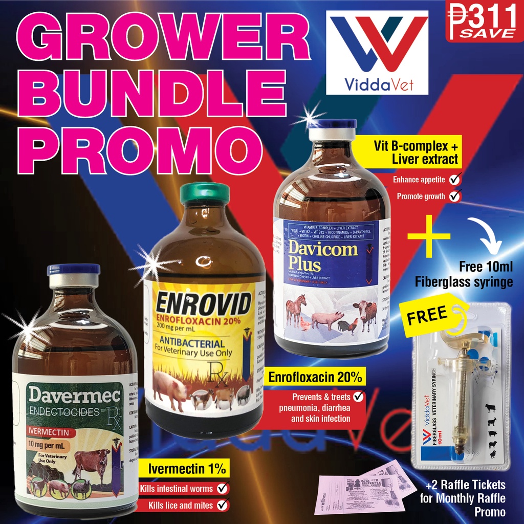 Viddavet Grower Pig Bundle Promo 100 ml Davermec 10 ml free Fiberglass ...